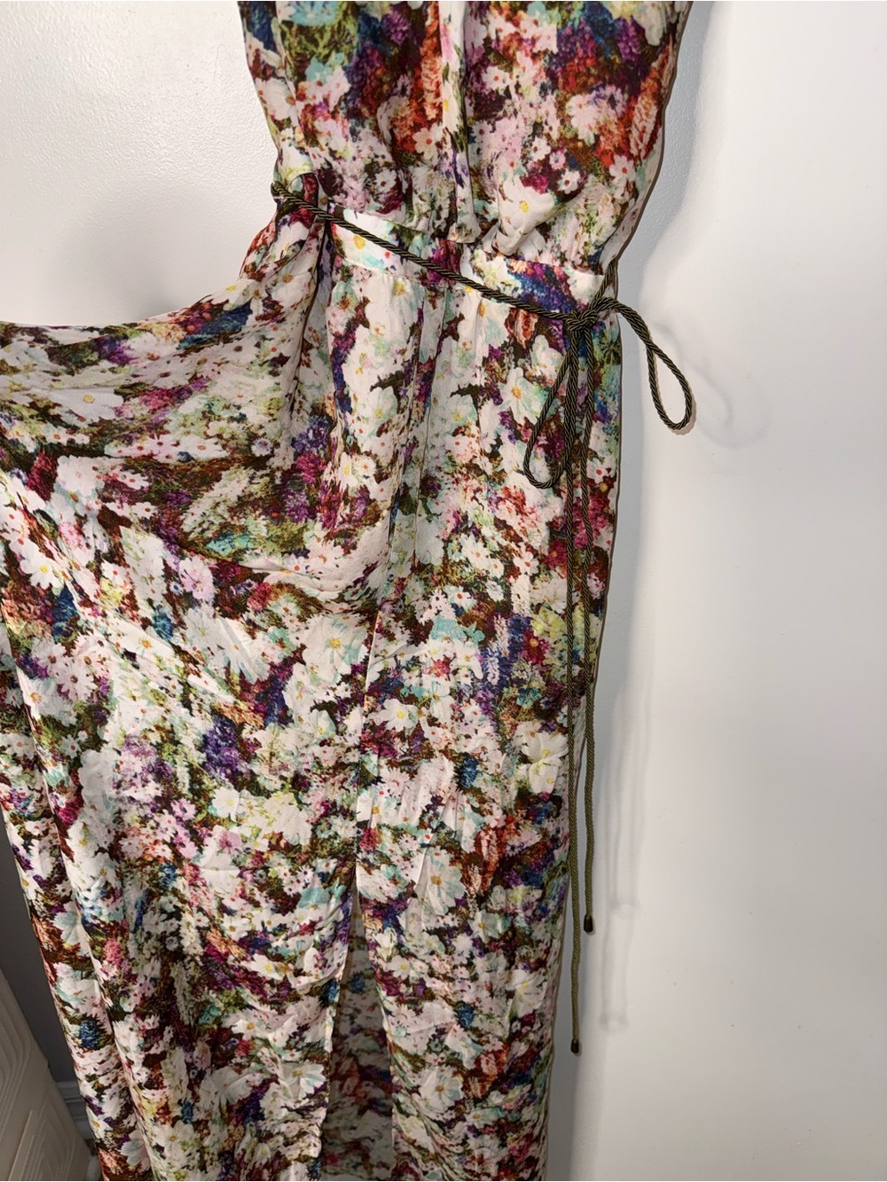 GUESS Los Angeles Floral Halter Maxi Dress Y2K Boho Watercolor Multicolor - Picture 3 of 9